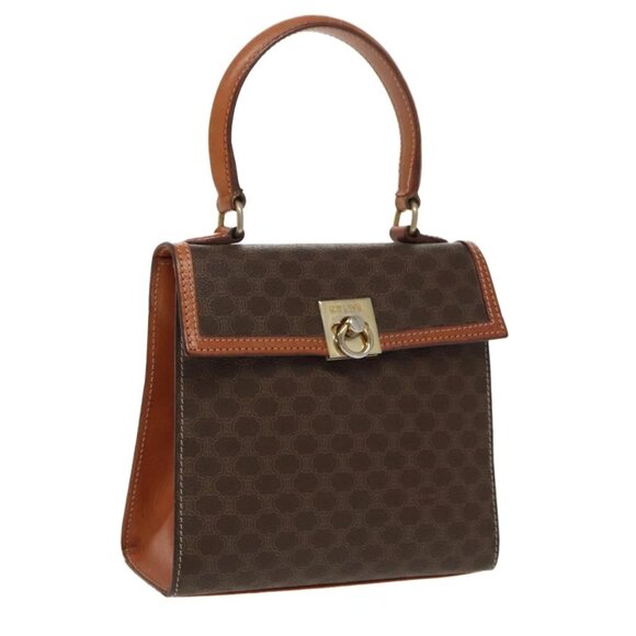 CELINE Macadam Canvas Hand Bag PVC Leather Brown Gold - Picture 1 of 15